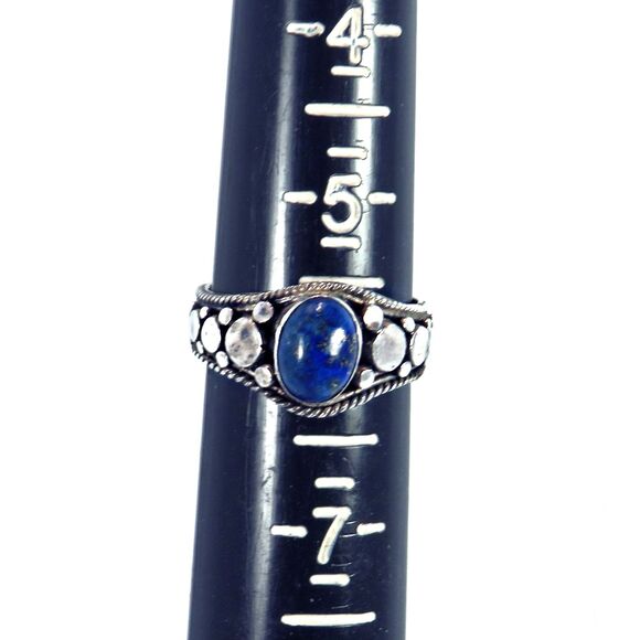 Sterling Silver Ring Women Sz 6 w/ Oval Blue Moonstone, Textured Band - Picture 9 of 9